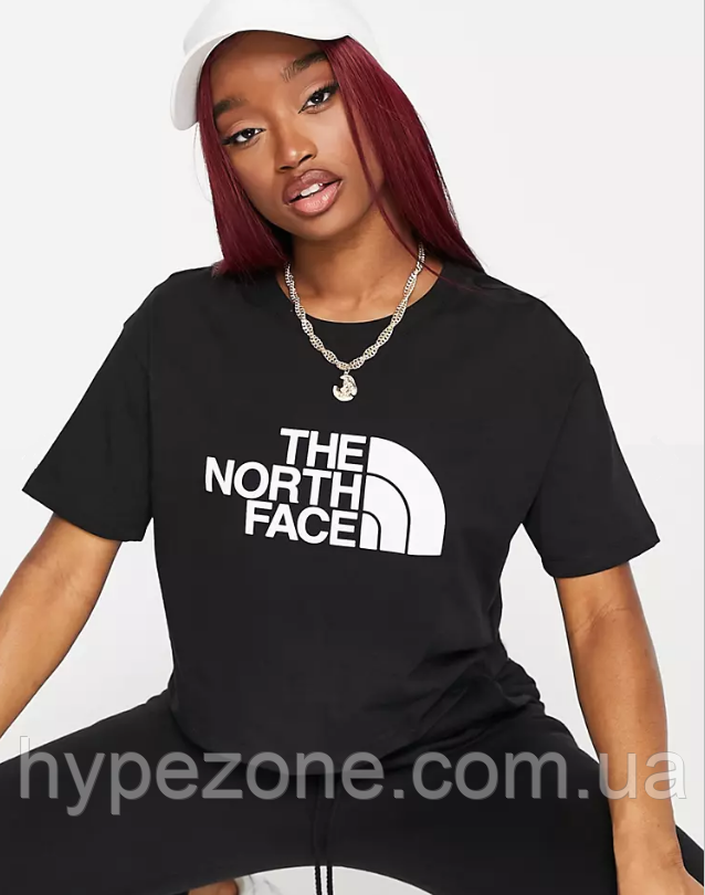 Футболка The North Face жіноча Спортивна футболка з принтом Нос Фейс чорна трикотаж Вільна унісекс Норз Фейс ноз