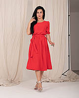 Платье легкое нарядное из ткани креп-жатка красного цвета размер 54