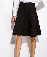 Пышная женская летняя юбка с воланами на кокетке стрейч коттон черный 46.