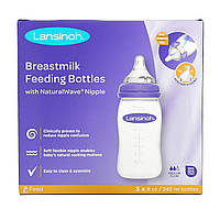 Lansinoh, NaturalWave, бутылочки для кормления грудным молоком с соской, средний поток, 3 бутылочки по 240 мл