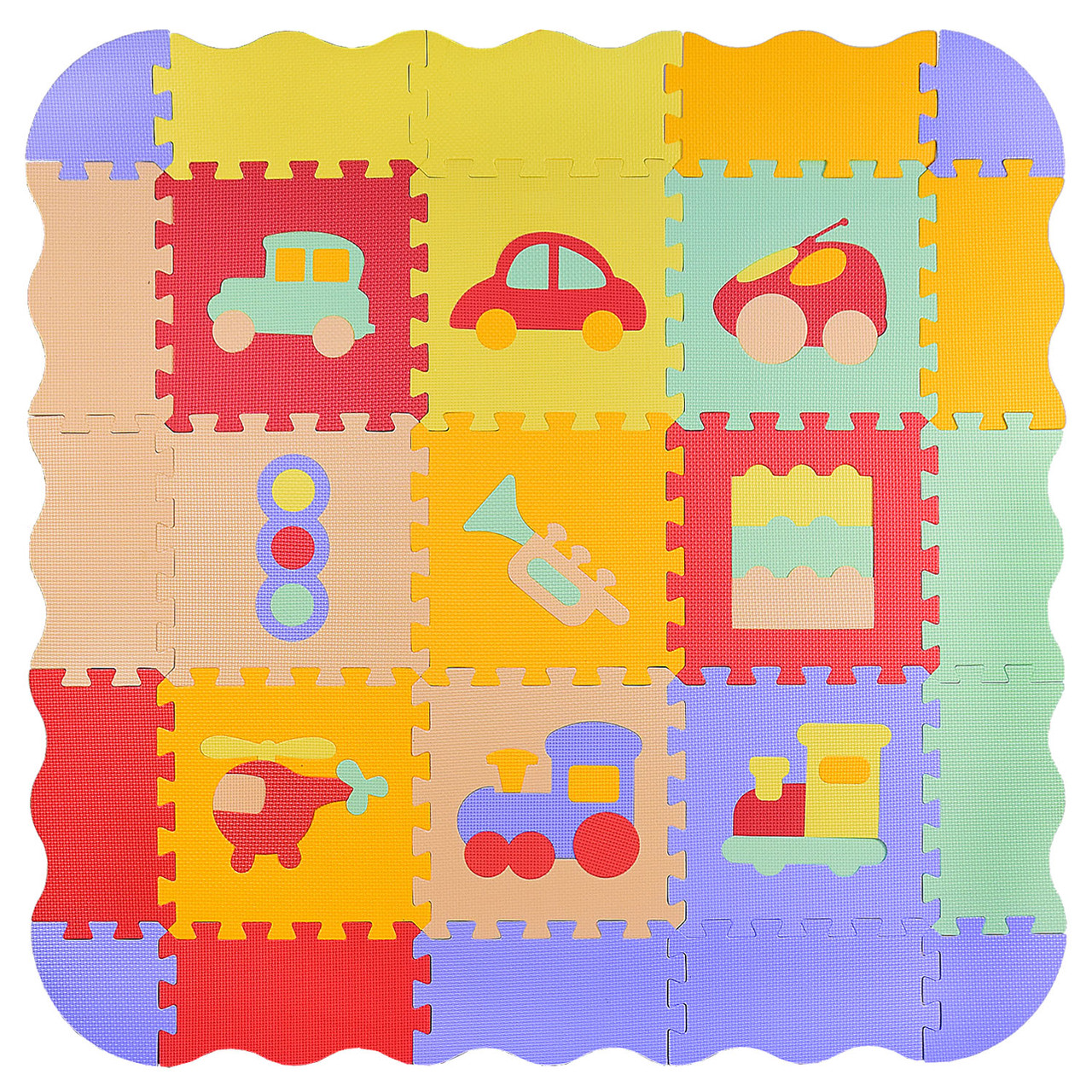 Килимок пазл HK027W транспорт 9 деталей 30*30 см, бортик