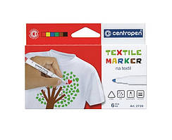 Набір маркерів для розпису на тканині Centropen Textile 2мм 6 кольорів