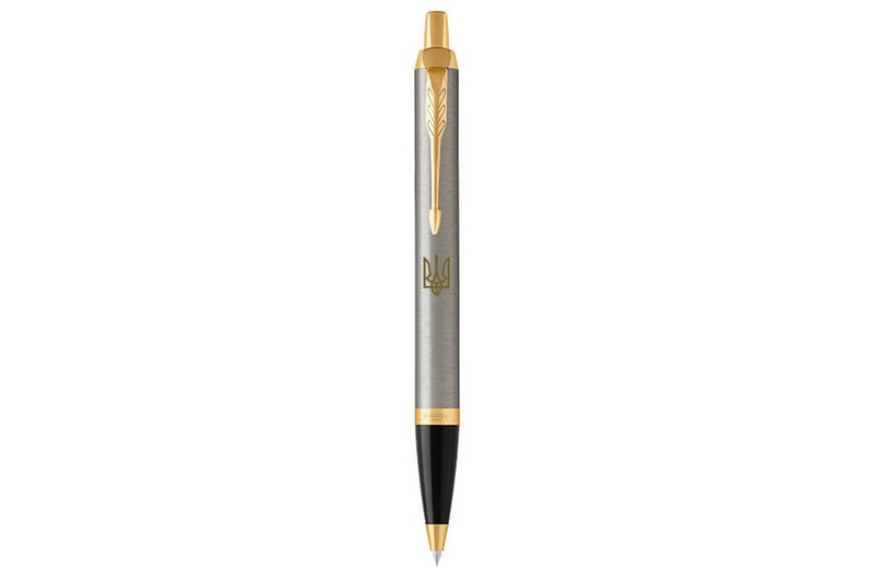 Ручка Parker IM Brushed Metal GT BP кулькова на кнопці 1мм синя, металева з позолотою, Тризуб