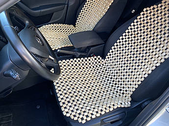 Дерев’яна автомасажна накидка на сидіння легкового авто з роликовим і точковим масажем, натуральний бук, лакована (130×48×37 см)