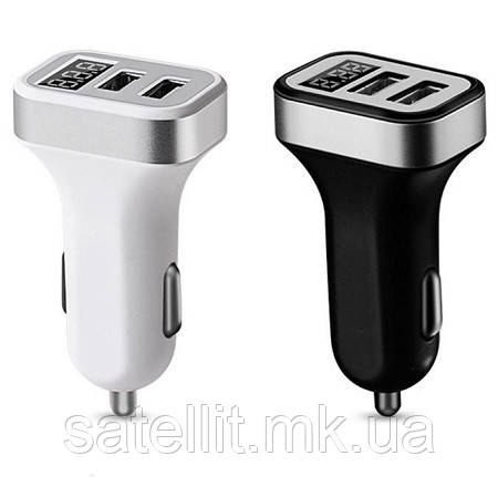 Зарядний пристрій автомобільний 2 USB (12/24V — 5 V 2,4 A), LED Display, білий, DK-CT04W