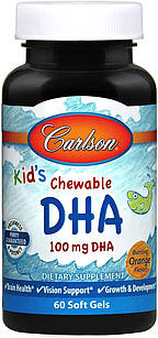 Carlson Kid's Chewable DHA  жувальні Omega-3 для дітей смак апельсин, 60 ЖК