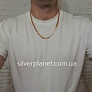 Срібний ланцюжок позолота 585 проби. Цепочка срібло бісмарк з напиленням золота. 65 см, фото 2