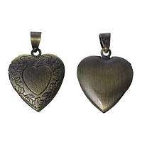 Медальон Finding Кулон сердце Античная бронза Основа под вставку 13.5 mm x 11.5 mm, 28 мм x 19 мм