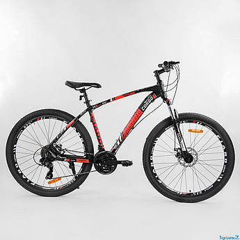 Спортивный алюминиевый велосипед Corso «FIARO» 27.5" рама 19",быстрый съем,Shimano, 21 скорость, черно-красный