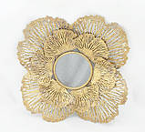 Настінний декор Квітка з дзеркалом з металу в золоті, фото 2