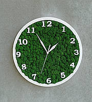 Круглий настінний годинник з дерева та моху, від 25 см