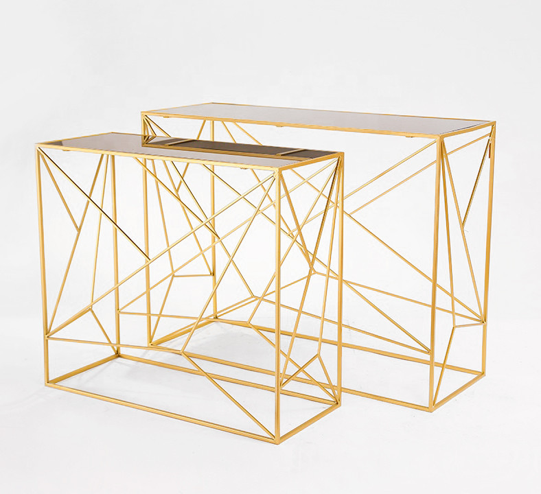 Набор 2-х металлических консольных столов с зеркальной столешницей в золоте - фото 1 - id-p1446498380