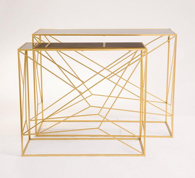 Набор 2-х металлических консольных столов с зеркальной столешницей в золоте - фото 2 - id-p1446498380