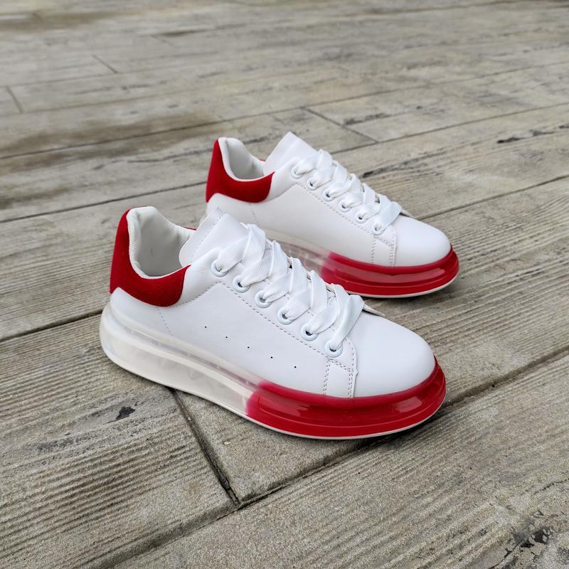 Кросівки McQueen білі прозора підошва з червоним носочком екокожа White/Red 2021 крриперы