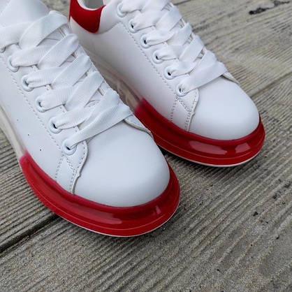 Кросівки McQueen білі прозора підошва з червоним носочком екокожа White/Red 2021 крриперы, фото 4