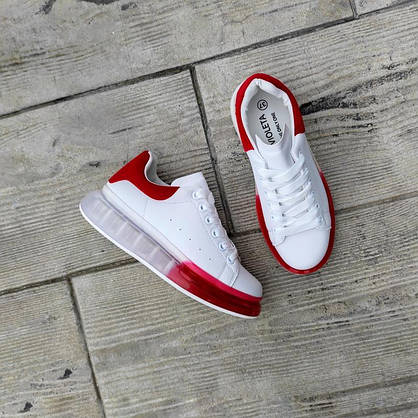 Кросівки McQueen білі прозора підошва з червоним носочком екокожа White/Red 2021 крриперы, фото 3