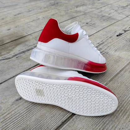 Кросівки McQueen білі прозора підошва з червоним носочком екокожа White/Red 2021 крриперы, фото 6