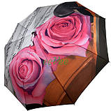 Зонт жіночий антиветер автомат складаний 9 спиць з нотами і трояндами квітами Сірий Max 128-5, фото 2