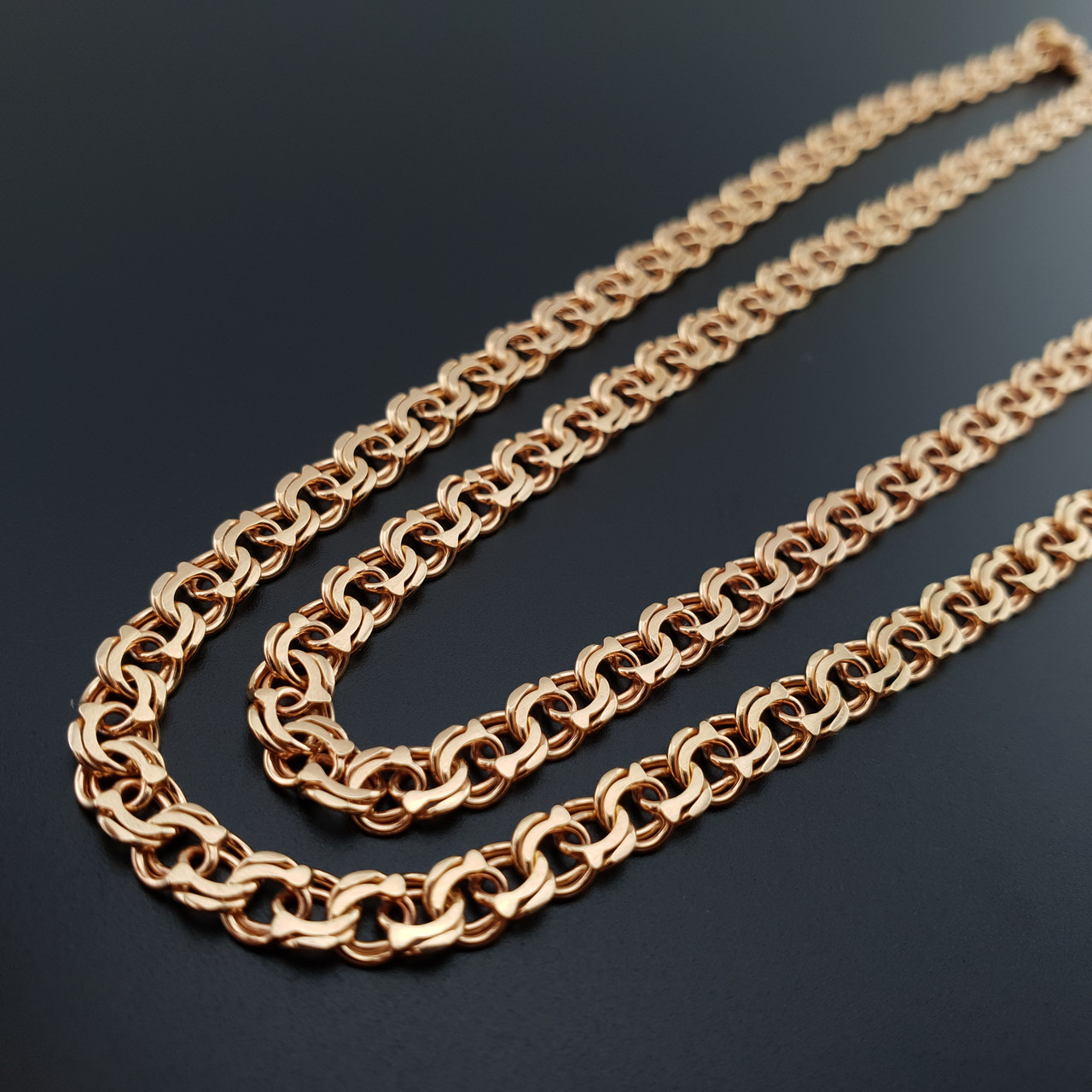 Позолочена срібна цепочка бісмарк. Ланцюжок позолота 585, срібло 925. Ширина 4,5 мм 65 см, фото 1