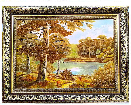 Пейзаж "Сосни лісова річка", красива картина з бурштину вдалий подарунок, фото 2