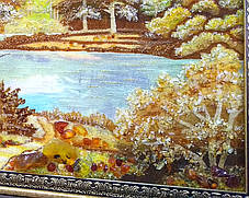 Пейзаж "Сосни лісова річка", красива картина з бурштину вдалий подарунок, фото 3