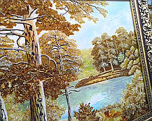 Пейзаж "Сосни лісова річка", красива картина з бурштину вдалий подарунок, фото 3