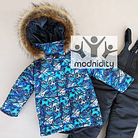 Зимний детский комбинезон для мальчика на 2 3 4 5 лет "Футбол" раздельный куртка и полукомбинезон на овчине 92 - 98