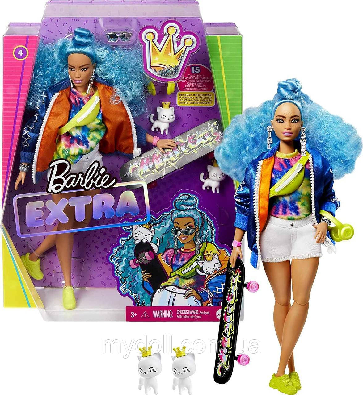 Лялька Барбі Екстра Модниця зі скейтбордом Barbie Extra Doll #4 with Skateboard GRN30 Mattel Оригінал