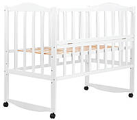 Кроватка для новорожденных с откидным боком, на колесиках ольха белая