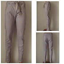Жіночі літні штани з лампасами з тонкого стрейч джинса завужені з кишенями