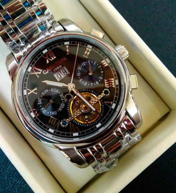 Чоловічий сталевий механічний годинник з автопідзаводом Carnival First з японським механізмом 25 каменів