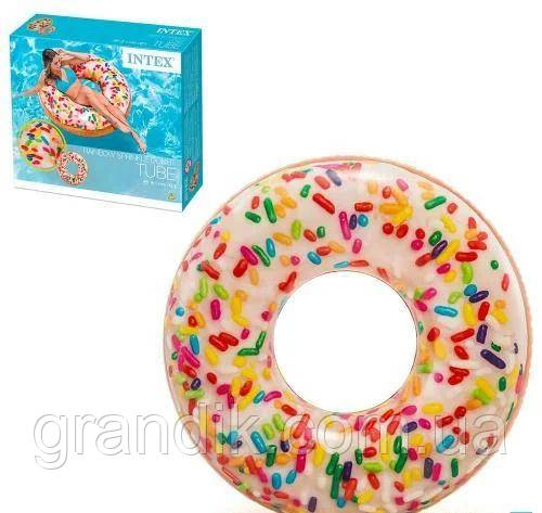 Надувний круг Пончик з присипкою Intex, коло для плавання від 14-ти років, діаметр 99см