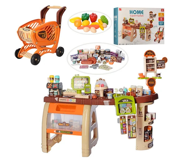Дитячий ігровий набір магазин прилавок великий 668-68 візок продукти каса сканер звук, світло, фото 1