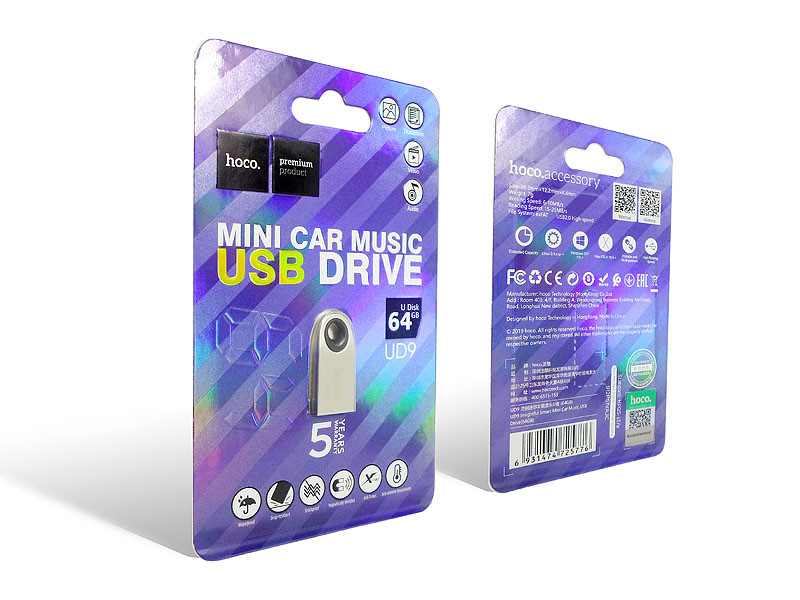 Флешка USB 64Гб Hoco Smart Mini Car Music UD9 200шт 9629, фото 1