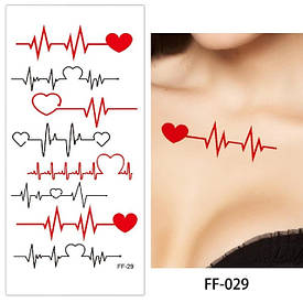 Флеш Тату. 21*10 См, Перевідна. Тимчасова. Мікс, Пульс, Серце, День Святого Валентина, Ff-029 (S), Кольорові