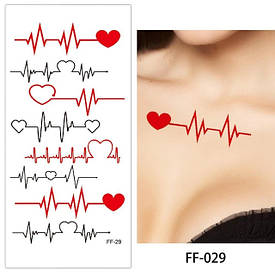 Флеш Тату. 21*10 См, Перевідна. Тимчасова. Мікс, Пульс, Серце, День Святого Валентина, Ff-029 (S), Кольорові