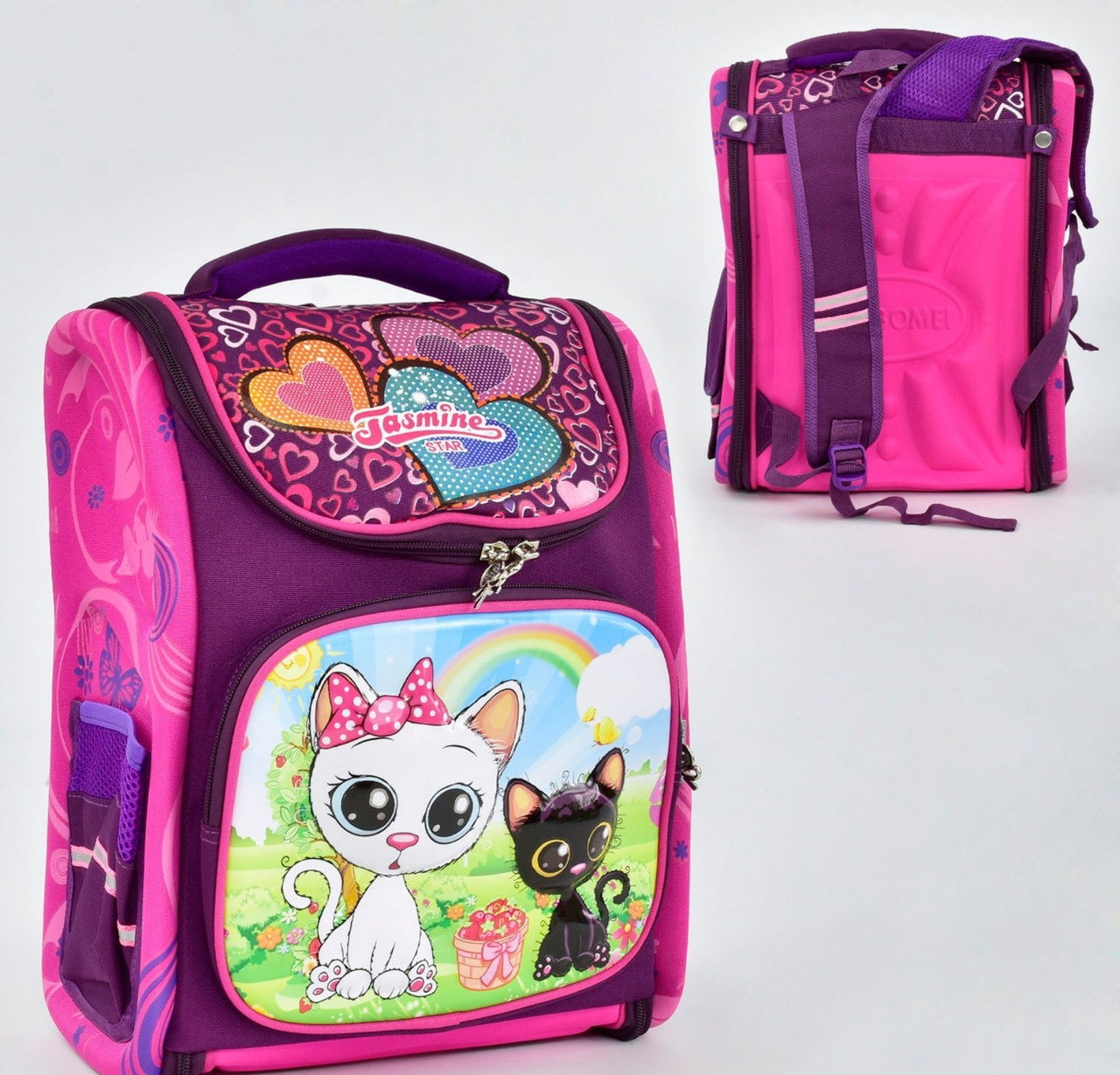 Рюкзак шкільний з кошенятами для дівчинки 1 відділення, 3 кишені, отропедическая спинка, 3D принт