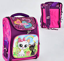 Рюкзак шкільний з кошенятами для дівчинки 1 відділення, 3 кишені, отропедическая спинка, 3D принт