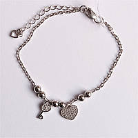 Срібний браслет на руку Серце з ключиком