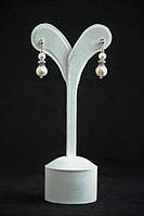 Серьги пуссеты (гвоздики) свадебные c натуральным белым жемчугом "Double Pearl" Ручная работа