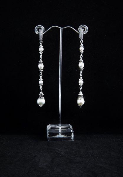 Сережки срібло довгі з білих перлів "Маріанна" Весільні сережки для нареченої Ручна робота