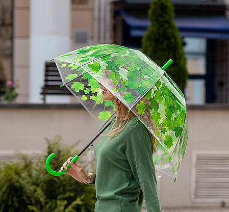 Прозора парасолька-тростина з клиновим листям 8 спиць купол грибком Купольна парасолька листя під дощем, фото 2