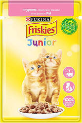 Вологий корм Friskies Junior (для котят шматочки в підливі з куркою) 85г.