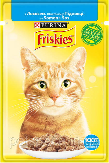 Вологий корм Friskies (для котів шматочки в підливі з лососем) 85г.