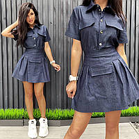 Крутий джинсовий костюм спідниця та кофта з кишенями