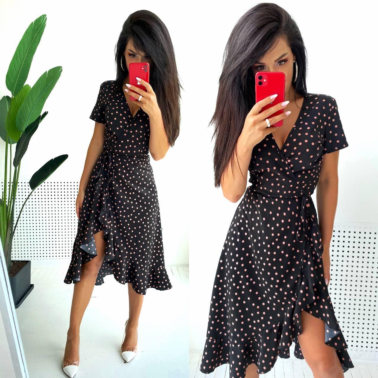 Дуже красиве літнє плаття нижче коліна з розрізом у горох