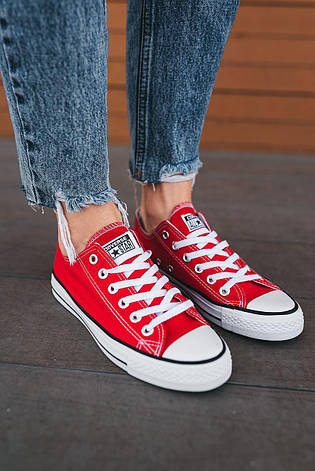 Жіночі текстильні червоні низькі кеди конверси Converse на шнурівці All Star ол стар ал стар конверс, фото 1