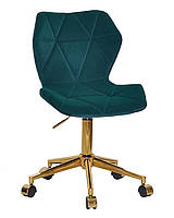 Стілець Torino GD-Modern Office зелений 1003 велюр на золотій хрестовині з коліщатками, фото 2