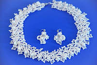 Комплект набір біжутерії для нареченої мереживний з перлами "Зимова казка" Весільна біжутерія Ручна робота