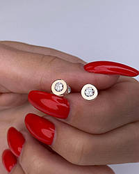 Срібні сережки-пусети з золотими накладками з фіанітами (0,7 мм) РН-333